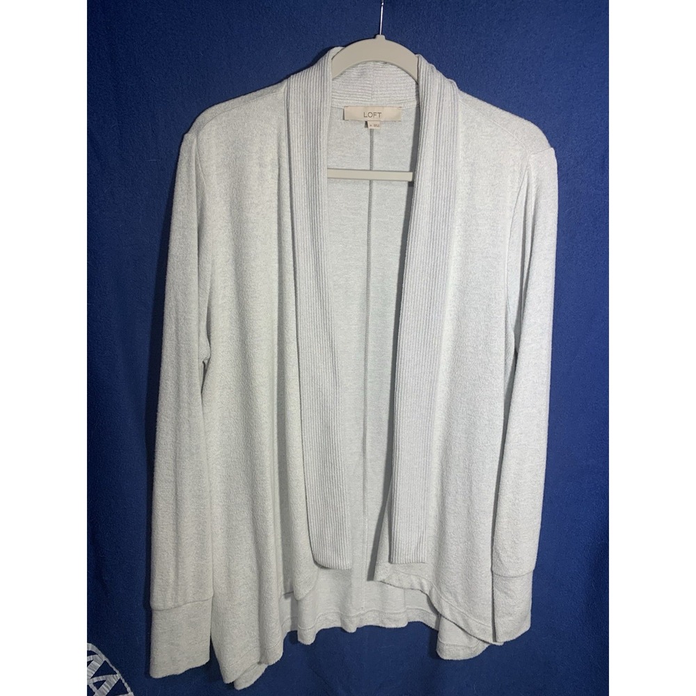 Loft Grey‎ Open Front Cardigan. Shawl Collar Long Sleeves